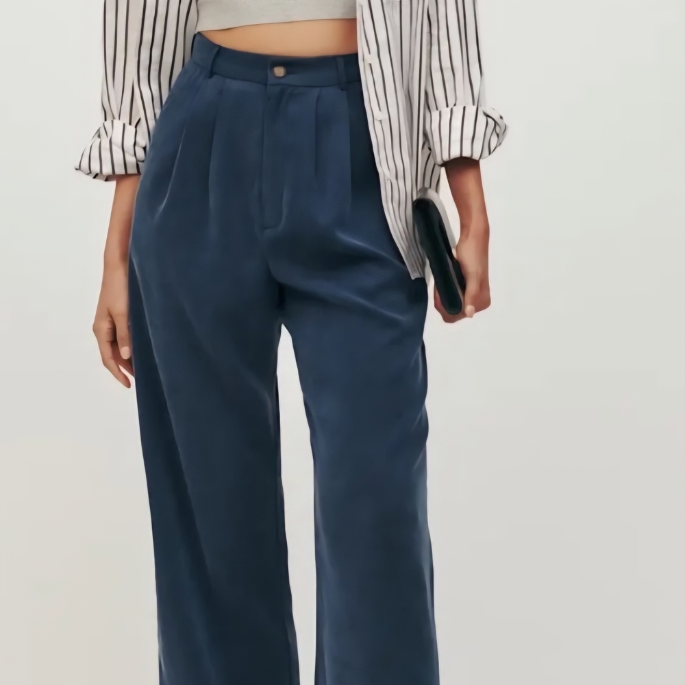 Reformation Deep Blue Wide Leg Mason Trouser
